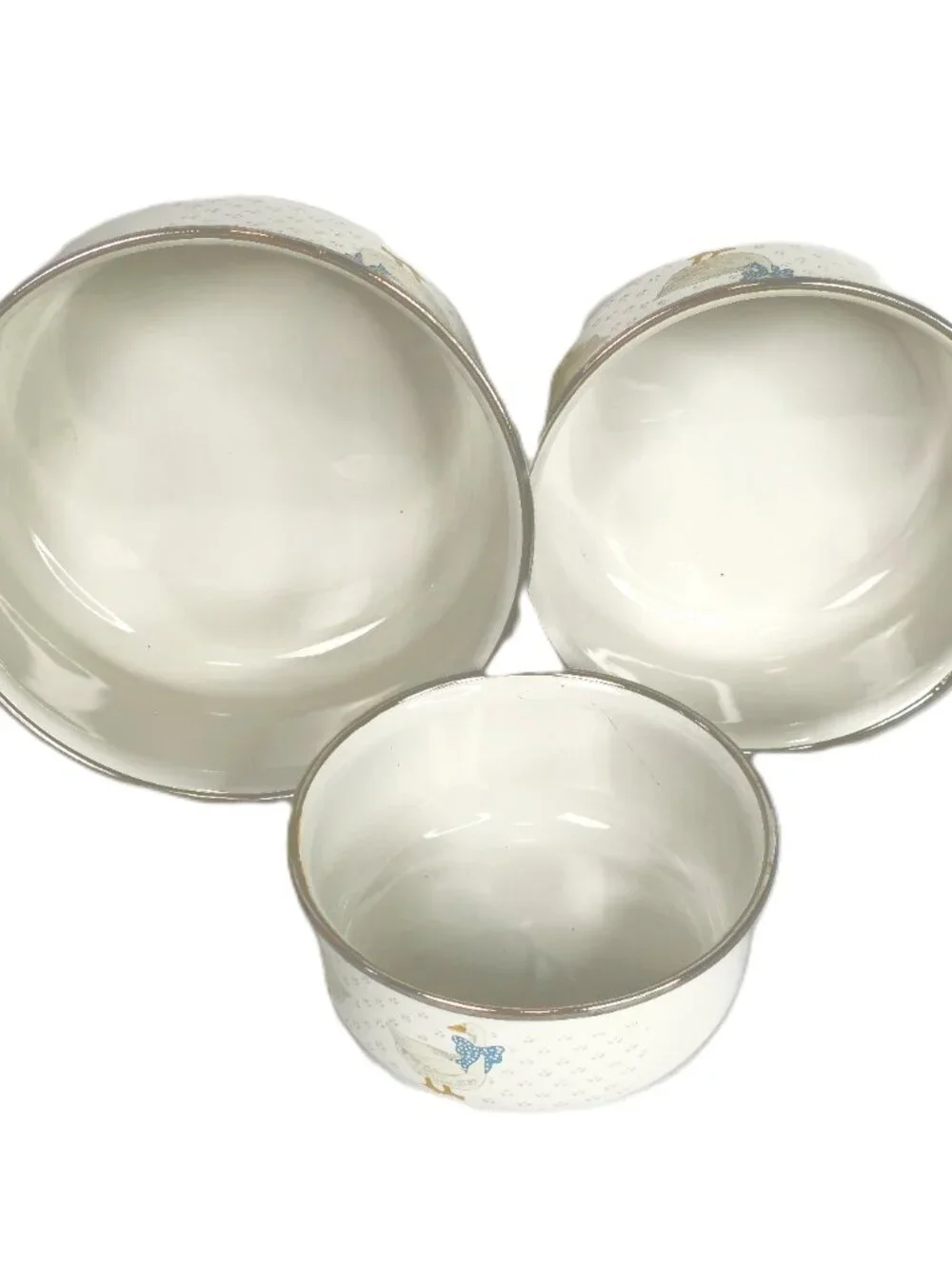 Vintage Goose Enamelware Nesting Bowls Set of 3 with Lids Country Farm Kitchen